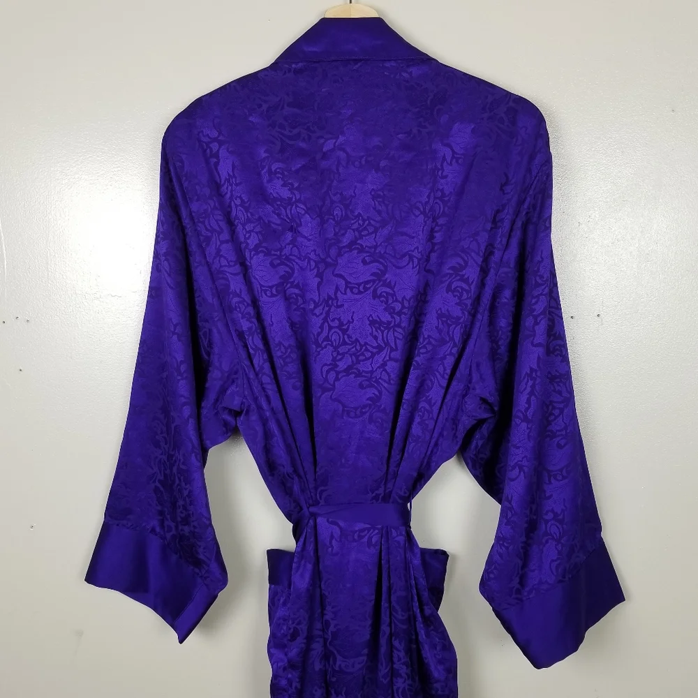 VINTAGE VICTORIA’S SECRET Gold Label Long Satin Robe Waist Tie Royal Purple US M